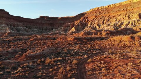 Utah Desert Sunset Drone Crane Shot Showing wild adventure travel destination