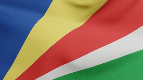 National flag of Seychelles waving original size and colors 3D Render, made with Seychelles Peoples United Party and Seychelles Democratic Party, Republic of Seychelles flag
