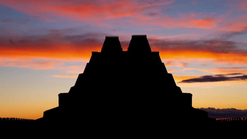 Pyramid Templo Mayor: Time Lapse at Twilight with Great Aztec Temple in Silhouette, Tenochtitlan, Mexico Royalty-Free Stock Footage #1088418719