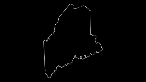 2D Map of state Maine, Maine map white outline, Animated close up map of Maine USA