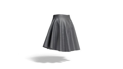 Blank black women short skirt mockup, looped rotation, 3d rendering. Empty turning classic circle petticoat mock up, isolated on white background. Clear female textile clothing template.