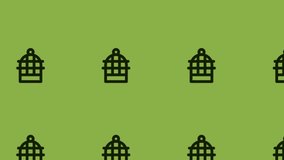 spinning bird cage icon animation on green background