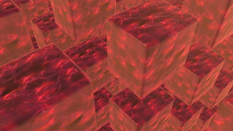 Red animated background, video intro with moving cubes 3d rendering 4k resolution