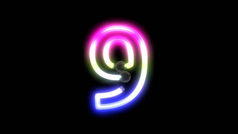 3D Rendered- Animation of Neon Lights Turning on Number 9
