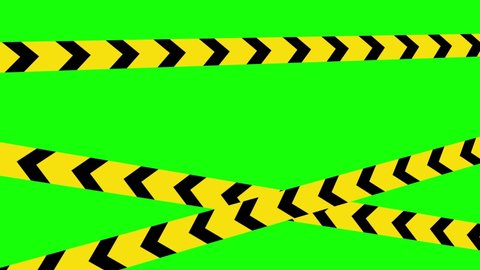 Animated Barricade Tape Arrow Lines 4K Animation, Green Background for Chroma Key Use