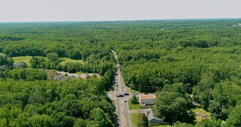 Top view of the small provincial American town between the forest in Monroe New Jersey USA