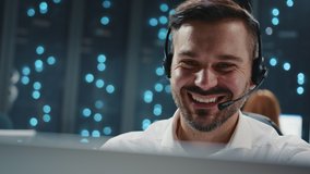 Handsome caucasian busy office manager servicing online customer speaking headset microphone and coworking in server room. Professional. Executive. Businessman. - Powered by Shutterstock - Get 15% off with code: PIKWIZARD15