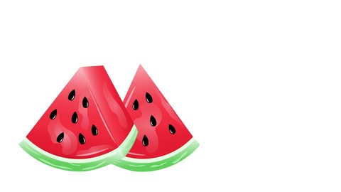 4K Realistic 3D Two Watermelon Slices Moving Design Elements. Fresh watermelon set. Isolated on white background. Vector Juicy Watermelon Slices With Black Seeds. Vector Summer Food Illustrations.