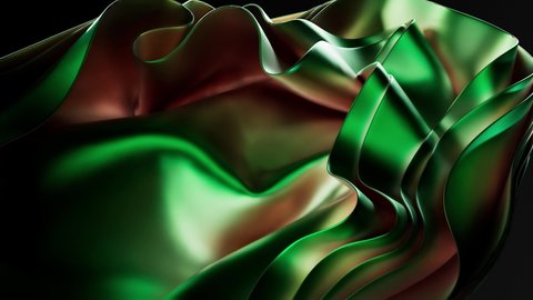 Green metallic fabric wave lines move on a black background close-up. Abstract futuristic 3D color
animation,4K motion graphics, new design, green gold shimmer, light gradients.photorealistic material