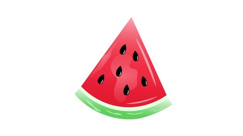 4K Realistic 3D Watermelon Slice Moving Design Elements. Fresh watermelon piece. Isolated on white background. Vector Juicy Watermelon Slice With Black Seeds. Healthy Summer Food Illustrations.