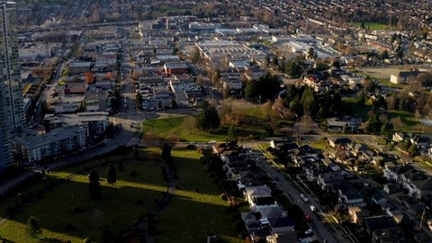 Scenic View Of Urban Town And City Center In Burnaby - aerial shot