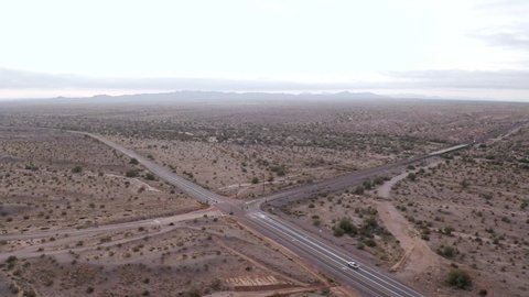 Static aerial view of crossroads in the middle of nowhere