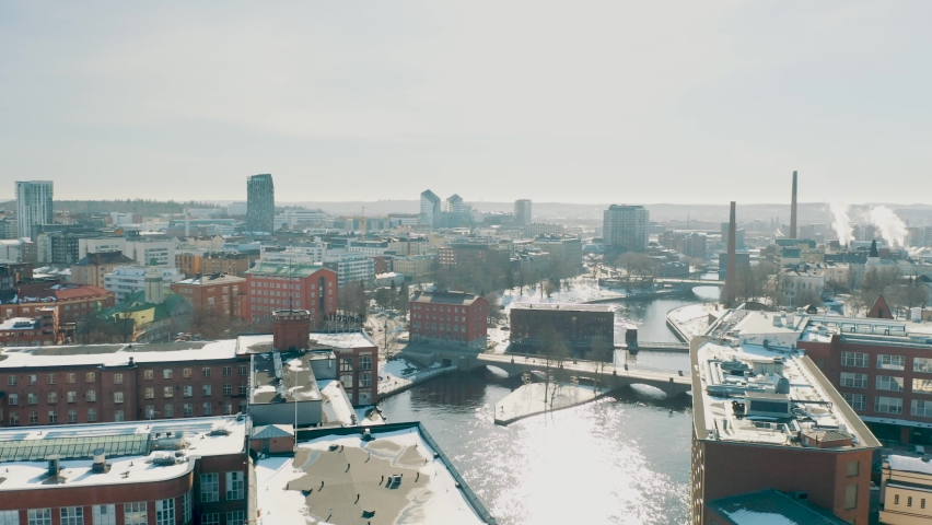 Drone footage of the city center of Tampere