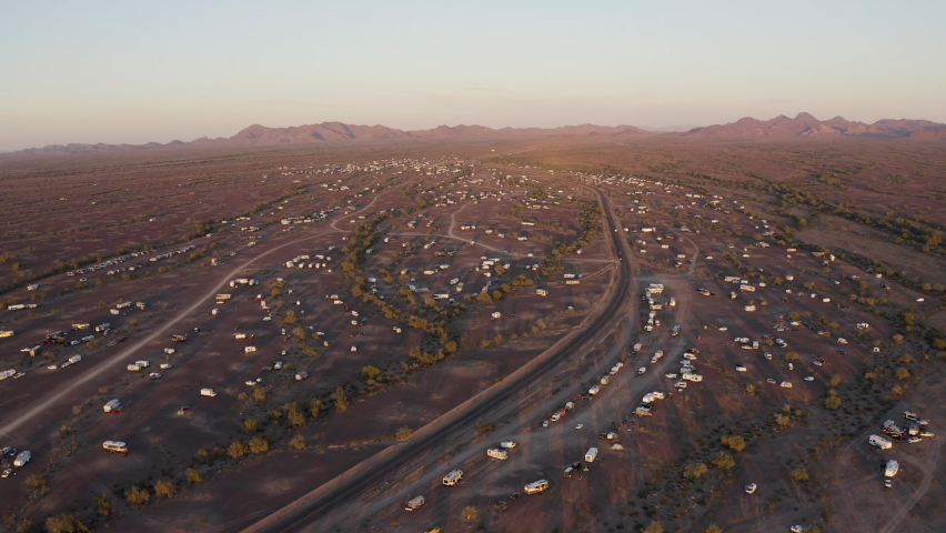 Aerial view of Arizona desert as the sun sets