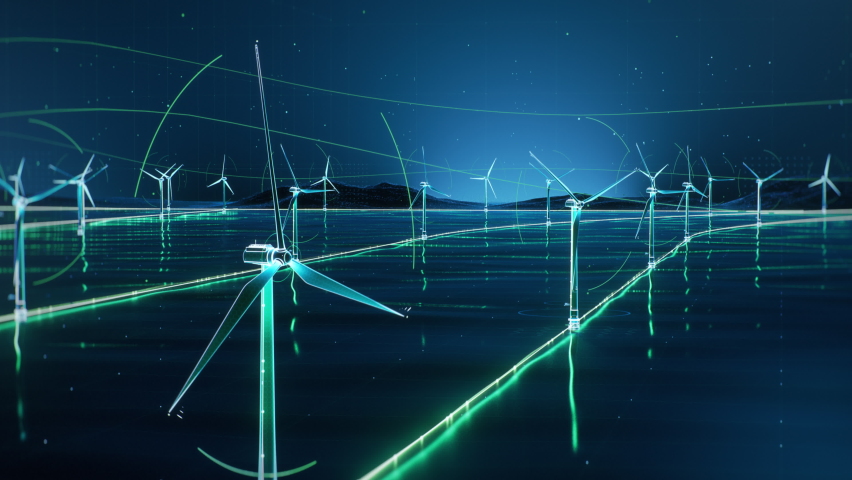 Concept: Futurustic Vizualization of Offshore Wind Farm Produces Clean Energy In Absract Digital Environment - Powered by Shutterstock - Get 15% off with code: PIKWIZARD15