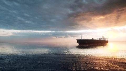 Oil tanker ship cruising in the open sea.