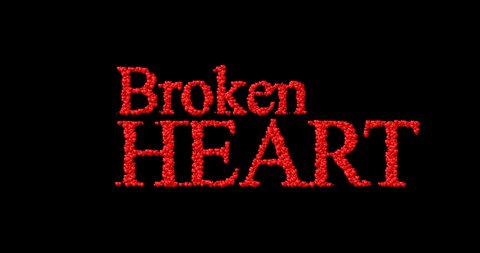 The word broken heart from a set of fading heart icons falling down