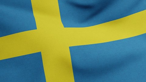 National flag of Sweden waving original size and colors 3D Render, Sveriges flagga with yellow Nordic cross, Swedish flag