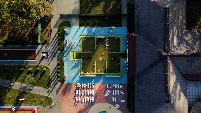 overhead aerial view of kosino aqua park sunny day