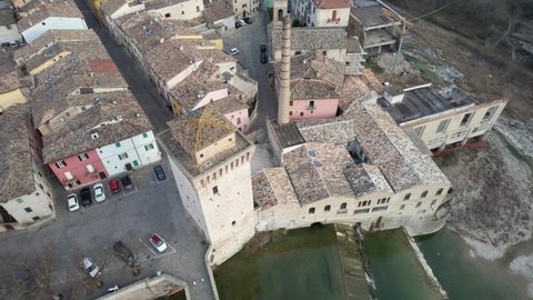 Fermignano, Italy - March 2022 - aerial view of Fermignano town in Italy 