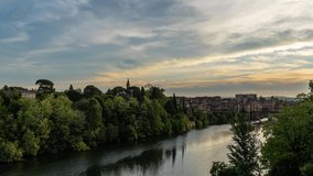 Cloudy and Sunny Sky at Sunrise in Albi Over Tarn River