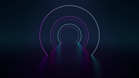 Sci-fi Futuristic Neon Endless Ring Tunnel Seamless Loop. Virtual Reality. Abstract Background. 4K