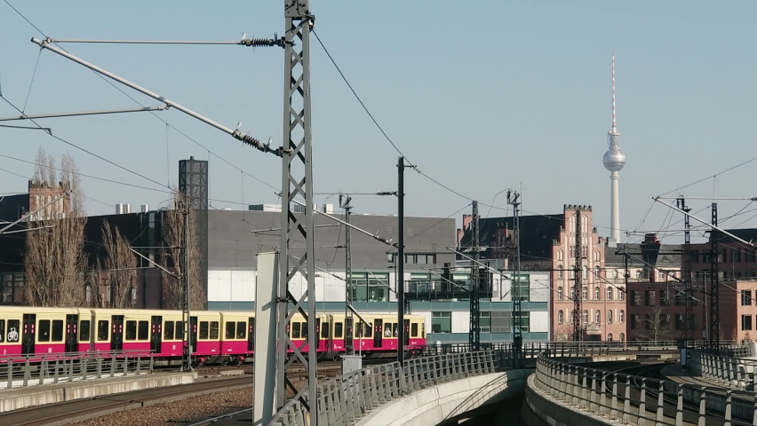 View of Berlin city center with train on a track | Shutterstock HD Video #1088460639