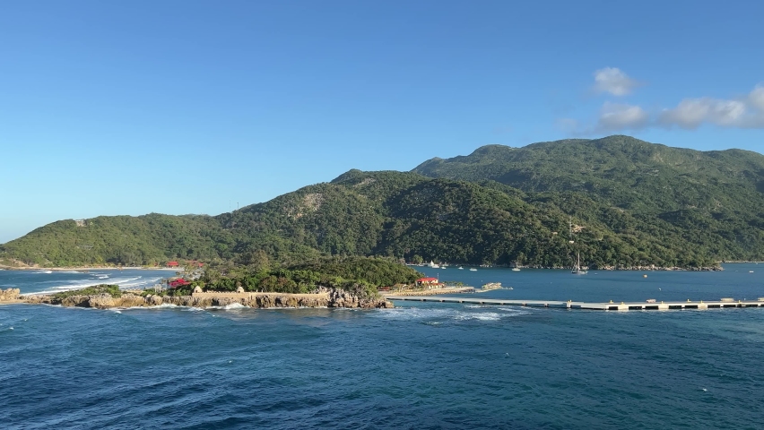Haiti - February 13, 2022: An aerial view of Labadee Haiti from a cruise ship.