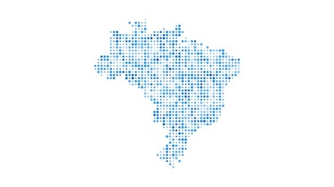 Brazil dotted digital map. Map of Brazil with pulsating colored circles. Shape of the country filled with blue disks. Awesome video.