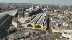 4K drone footage, King's Cross, St Pancras and Euston Road, London