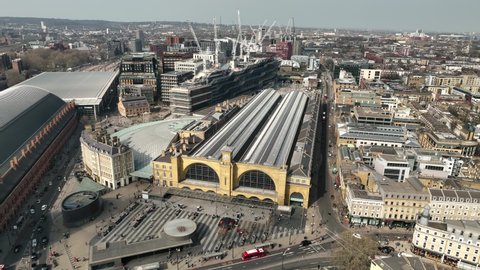 4K drone footage, King's Cross, St Pancras and Euston Road, London