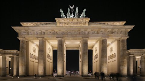 Timelaspse of the Brandenburg Gate in Berlin Germany at night 