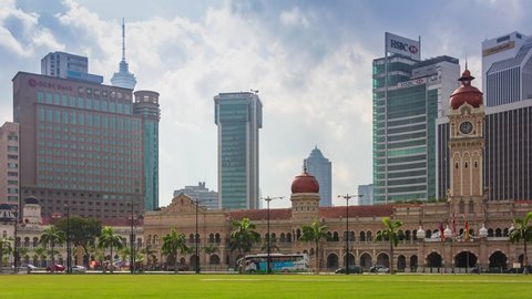 KUALA LUMPUR, MALAYSIA - JULY 27, 2018: Many People Visit Sultan Abdul Samad Building Landmark Historical Place Of Merdeka Square Park. Kuala Lumpur, MALAYSIA