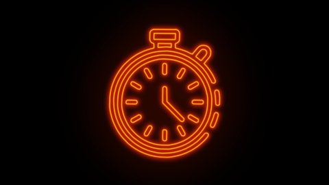 Glowing neon line icon isolated on black background. Symbol of stopwatch chronometer concept. 4K video animation graphics