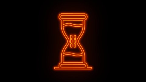 Glowing neon line icon isolated on black background. Symbol of hourglass sandglass  concept. 4K video animation graphics