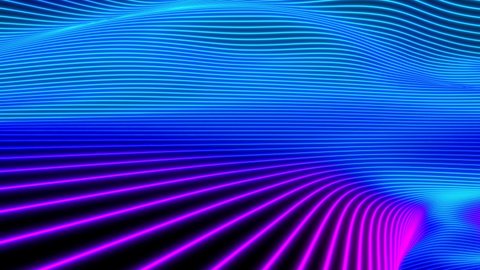 Abstract colorful wavy background in bright neon blue and purple colors. Modern colorful wallpaper. Seamless loop animation. 3d rendering.