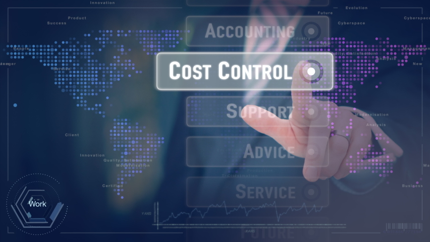 A businessman selecting a Cost Control business concept on a futuristic screen. Royalty-Free Stock Footage #1088473769