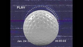 Animation of golf balls over circle and interference. global sport and digital interface concept digitally generated video.