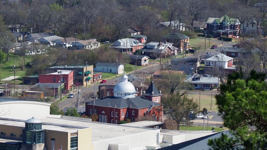 High angle view of the downtown Hot Springs at Arkansas