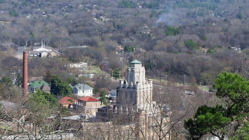 High angle view of the downtown Hot Springs at Arkansas