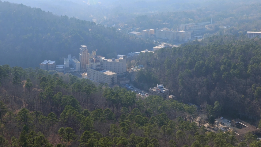 High angle view of the downtown Hot Springs at Arkansas