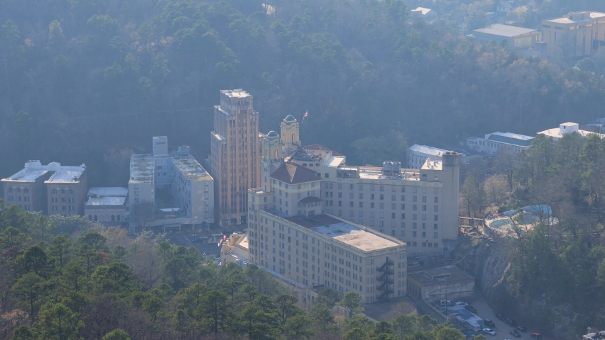 High angle view of the downtown Hot Springs at Arkansas