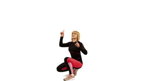 Fun loving session by a polish aerobics instructor isolated on white background