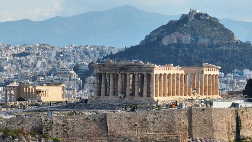 Acropolis in Greece, Parthenon in Athens aerial view, famous Greek tourist attraction, Ancient Greece landmark. High quality 4k footage | Shutterstock HD Video #1088488151