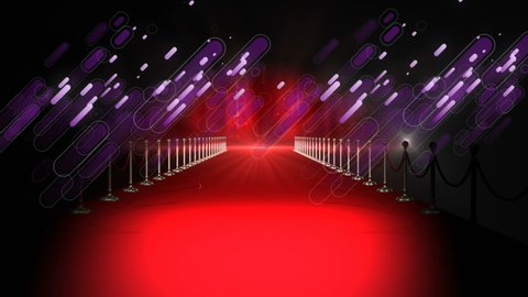 Animation of violet shapes moving over red carpet and camera flashes. cinematography, movie awards and celebration concept digitally generated video.