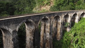 Aerial view of the famous Nine Arches Bridge without people, Ella, Sri Lanka