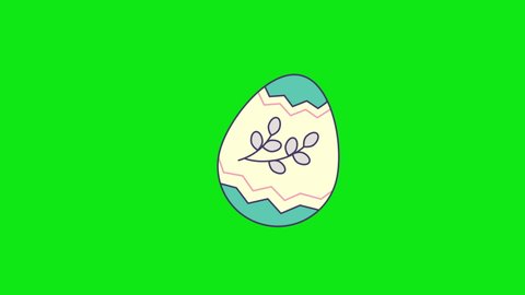 4k video of cartoon Easter egg design in flat style on green background.