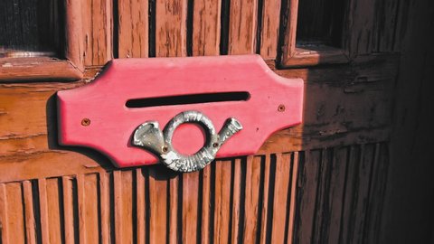 Old Fashioned Traditional Door Mail Letter Slot with Post Horn Decorative Plate