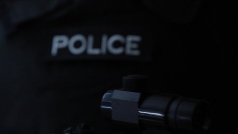 Cinematic Armed Police Officer Guards A Crime Scene, 4K