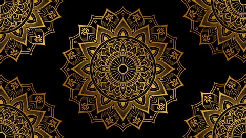 Looping symmetrical mandala abstract gold motion design on black background. mandala art or indian motif .luxury golden mandala and royal golden mandala on black background.